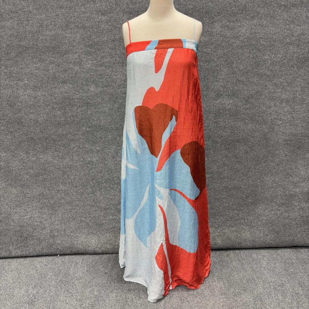 Significant Other Dress Womens 6 Red Blue Floral Strappy Maxi Hi Low Tie Back
